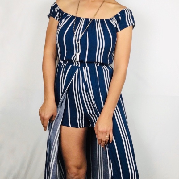 J for Justify Maxie Romper Striped Blue and White - Picture 5 of 9